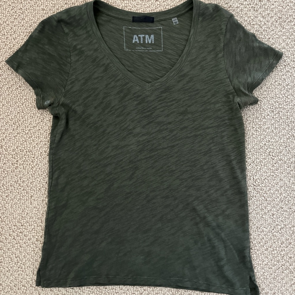 ATM Anthony Thomas Melillo Olive Green Pima Cotton V-Neck Tee XS Luxury Basic